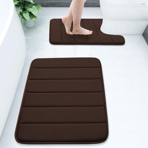 Buganda Bathroom Rug and Mat Set, 2 Piece Memory Foam Bath Mat and U-Shaped Toilet Rug, Soft Non Slip Absorbent