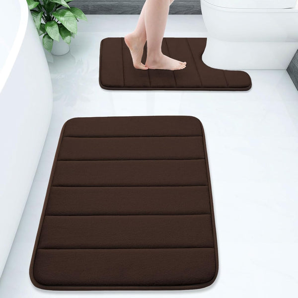 Buganda Bathroom Rug and Mat Set, 2 Piece Memory Foam Bath Mat and U-Shaped Toilet Rug, Soft Non Slip Absorbent