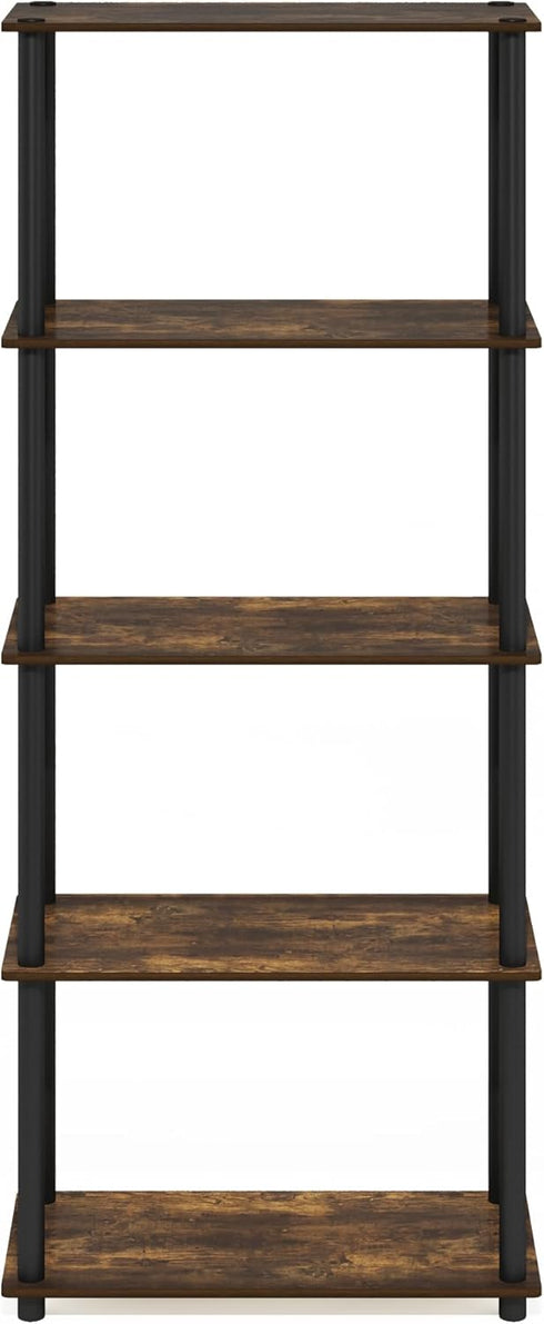 Furinno Turn-N-Tube 5-Tier Shelf Display Rack, Multipurpose, Amber Pine/Black