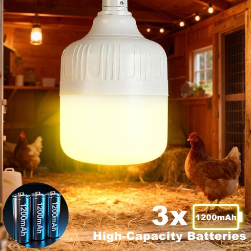 3000K Rechargeable Chicken Coop Light- Warm Yellow Cordless Hanging Lamp, Rechargeable Battery with Hook, Easy Install