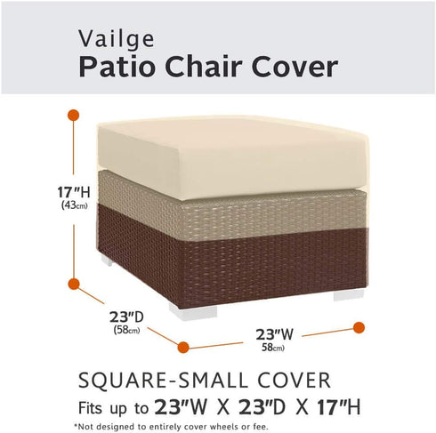 Vailge Square Patio Ottoman Cover, Waterproof Outdoor Ottoman With Padded Handles, Heavy Duty Side Table Cover (Small