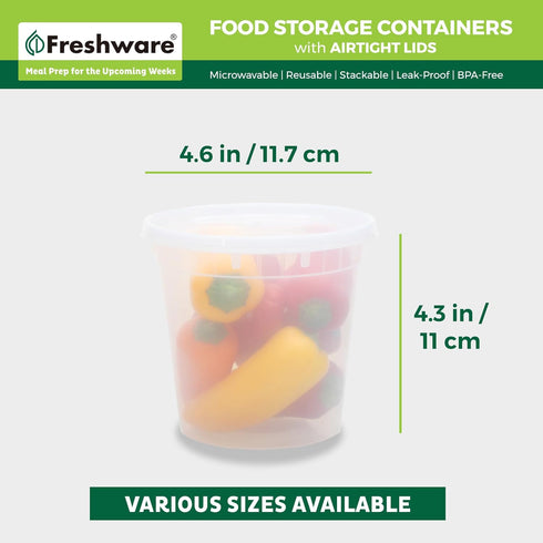 Freshware Food Storage Containers, 24 oz Plastic Deli Containers with Lids, 48 Count BPA Free Meal Prep Set