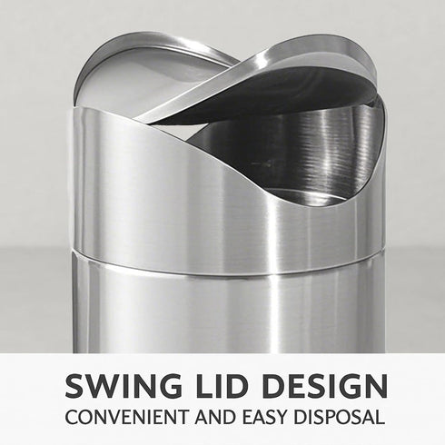 Small Mini Trash Can with Lid, Brushed Stainless Steel, Mini Countertop Trash Bin for Desk Office, 1.5 L