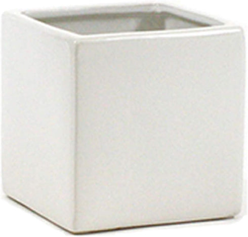 WGV Ceramic Cube Vase, Width 4" Height 4", Elegant Modern Block Square Floral Planter for Home Office Decor