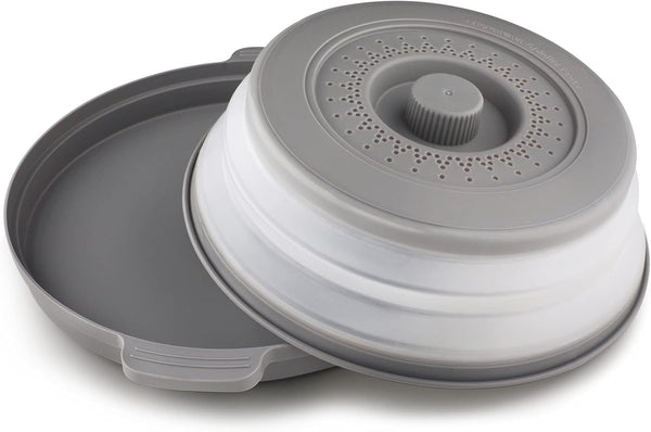 Microwave Splatter Cover with Plate Tray Set, BPA Free, 10.6 Inch Lid, Gray