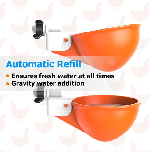 (2 Pack-Orange) Large Chicken Waterer Cups Automatic, Chicken Water Feeder Suitable for Chicks, Duck, Goose, Turkey