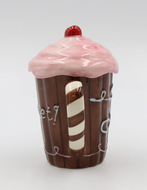 Life Is Sweet Mug with Pink Lid, 5-3/4-Inch