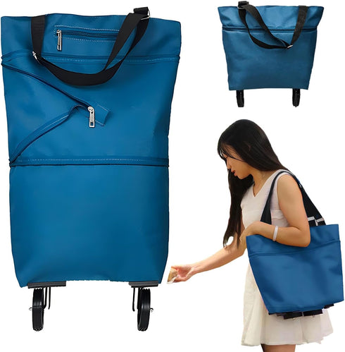 JIANWEI Collapsible Shopping Cart with 360 Swivel Wheels, Portable Folding Trolle-y Grocery Bag,