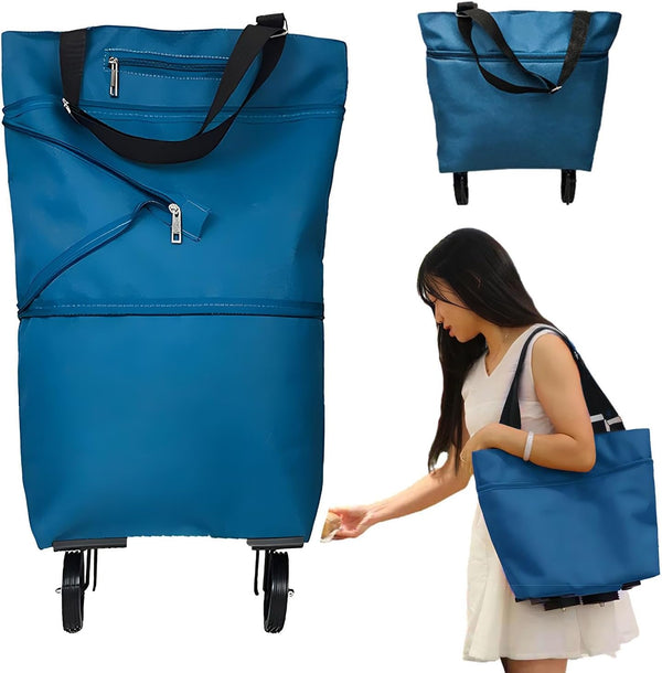 JIANWEI Collapsible Shopping Cart with 360 Swivel Wheels, Portable Folding Trolle-y Grocery Bag,