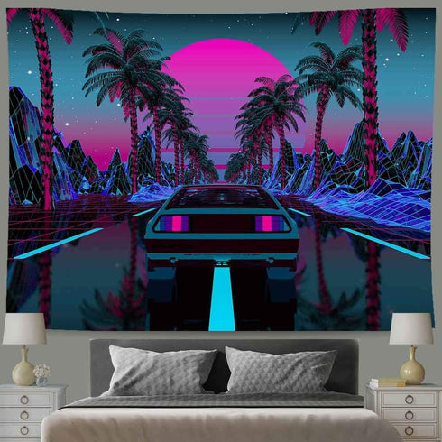 Ine Ive Car Tapestry 1980s Science Fiction Super Sports Car Tapestries 80x60inch for Home Decoration Art