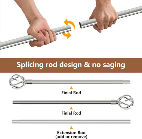 Silver Curtain Rods for Windows: 48 to 84 inch Decorative Heavy Duty Curtain Rod with Twisted Cage Finials