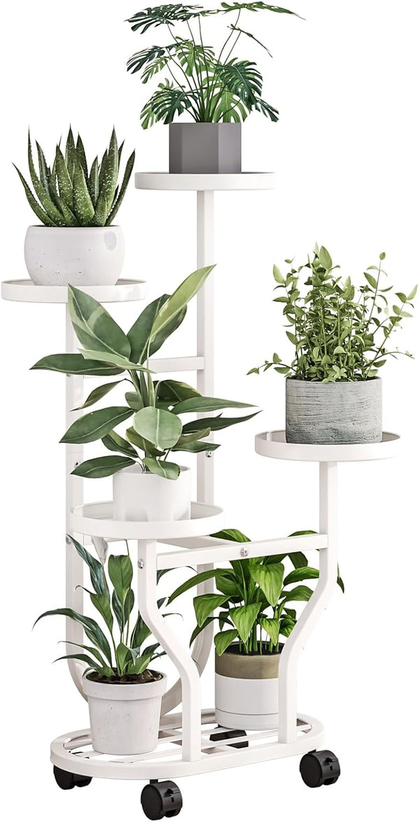 Plant Stand Indoor Outdoor 4 Tier Flower Holder with Wheels Metal Plant