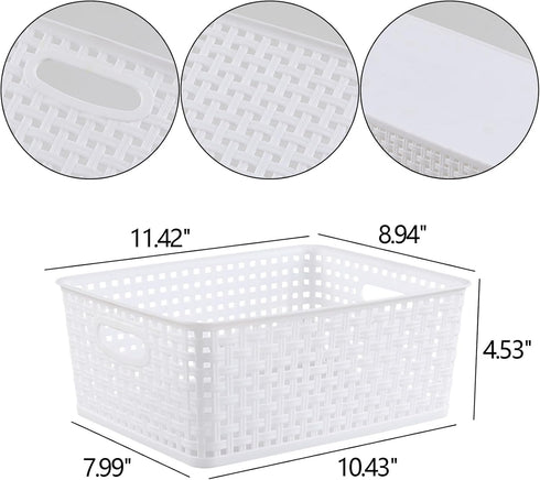 Obstnny Plastic Storage Baskets for Organizing - Set of 4 White Plastic Basket Bins