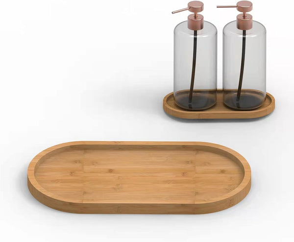 Bamboo Soap Dispenser Tray, Kitchen Countertop Tray for Jewelry, Cosmetics, and Small Items, Organizer
