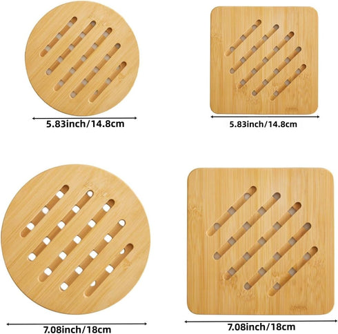 Hot Pads Trivet, Solid Bamboo Wood Trivets for Hot Dishes, 4pcs Multi Size