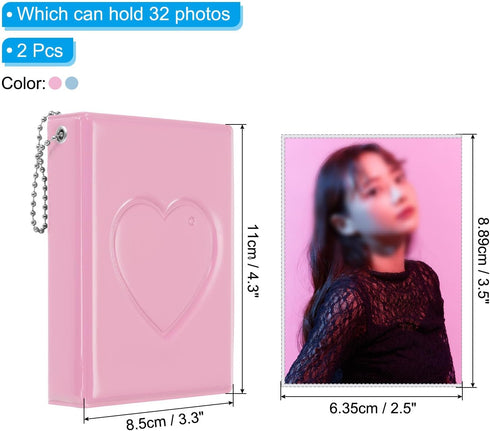3 Inch 2.5"x3.5" Album 32 2 Pack, PATIKIL Mini Kpop Photocard Binder with Pockets Small Bookshelf Love Heart Picture