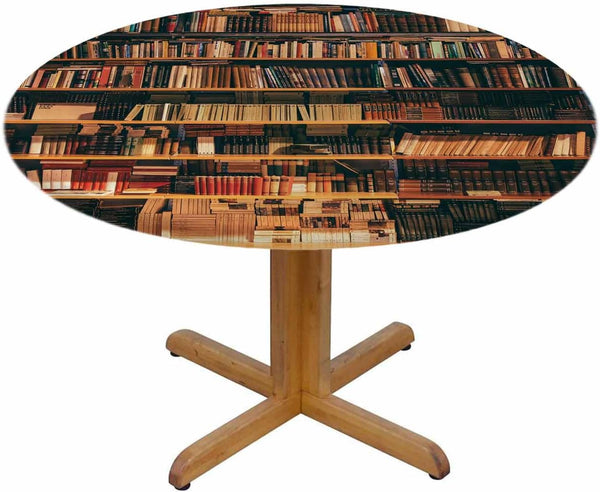 YINRON Bookshelf Round Table Cloth Book Case Library Bookworm Books Elastic Edged Table