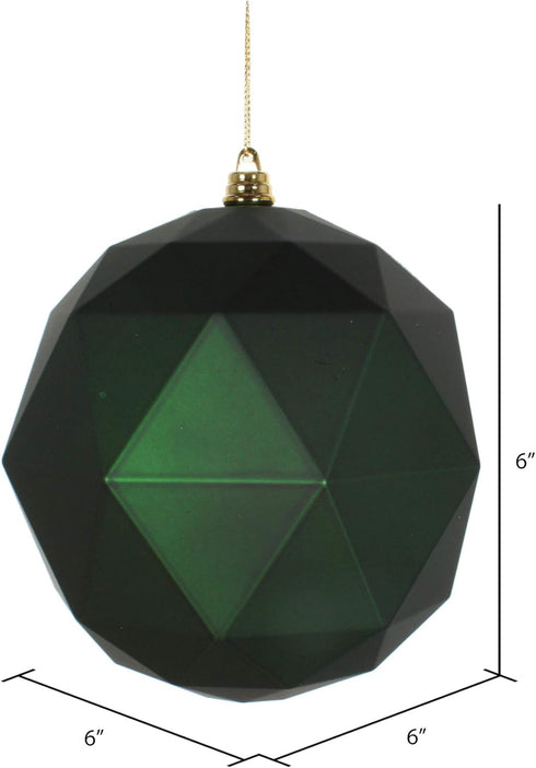 Vickerman 6" Christmas Ornament Geometric Ball, Emerald Matte Finish, Shatterproof Plastic, 4 Pack