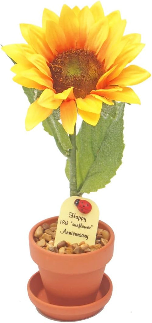 Artificial Sunflower Rose – Yellow – 7-Inch Potted Flower in Terra Cotta Pot for 18th Wedding Decoration