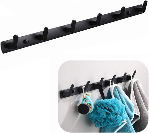 Wall Mounted Coat Racks with 6 Hooks, Modern Black Hanging Holder Towel Rack for Clothes Entryway Bathroom