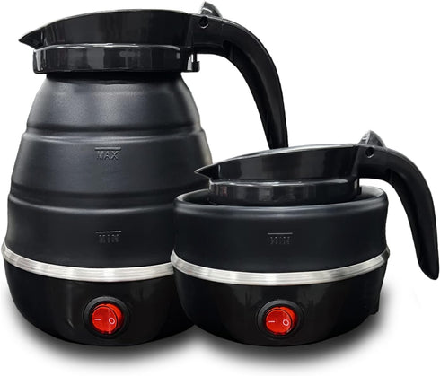 Foldable Electric Travel Kettle, Portable Silicone Collapsible Water Boiler and Tea Pot for Camping (Black)