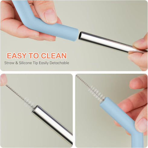 Tomorotec 6PCS Silicone Tip Stainless Steel Straws for 40oz Stanley Tumblers, 12" Long with 2 Cleaning Brushes (Morandi)