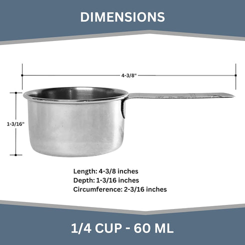 1/4 Cup Stainless Steel Measuring Cup | Sturdy Metal 60 ml for Wet and Dry Ingredients | 1 PK Dog Food Scoop