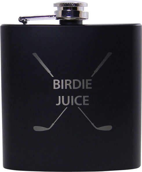 Birdie Juice Flask, Funnel, Shot Glasses, Gift Box - Golfing Birdie Juice Hip Stainless Steel Metal Matte Flask, Black