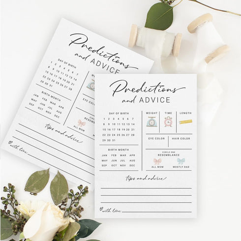 Mommy 30 Printed Party Baby Predictions & Advice Cards for New Parents Baby Shower Game, Wishes for & Daddy, Gender