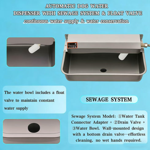 boajf 304 (2 Automatic Dog Water Dispenser with Drain Hole, Stainless Steel Auto Water Dog Bowl with Float Valve, Hose