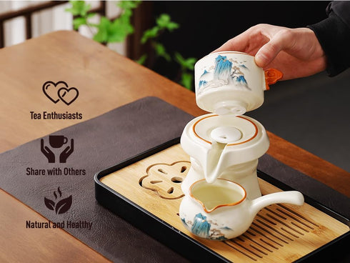 Set 6 Set,Chinese Set Semi Automatic Tea Magic Teapot with cups Japanese Teapot Gongfu Tea Ceramic Teapot with Infuser