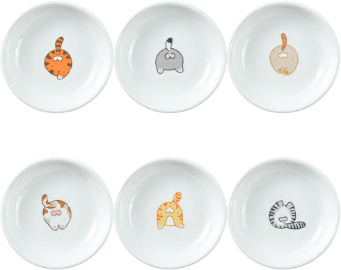Cute Cat Butts Ceramic Sauce Dishes, Funny Cartoon Seasoning Dishes, Set of 6 Appetizer Plates for Kitchen