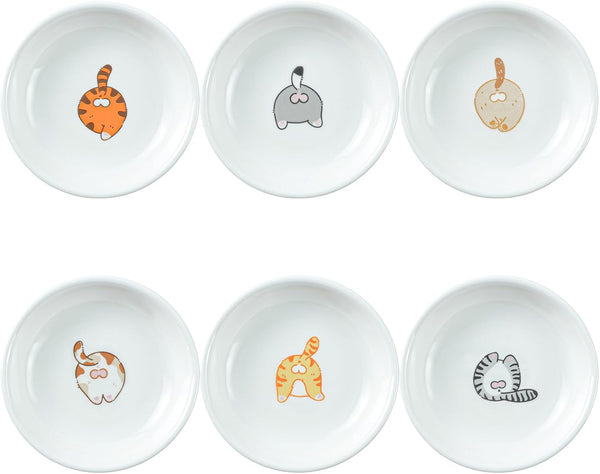 Cute Cat Butts Ceramic Sauce Dishes, Funny Cartoon Seasoning Dishes, Set of 6 Appetizer Plates for Kitchen