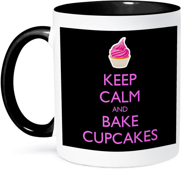 3dRose Keep Calm and Bake Cupcakes Mug, 11 oz, Black
