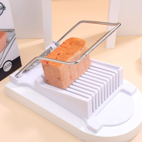 NVTED Luncheon Meat Slicer, Boiled Egg, Fruit, Soft Cheese Cutter, Stainless Steel Wires, Cuts 10 Slices, White