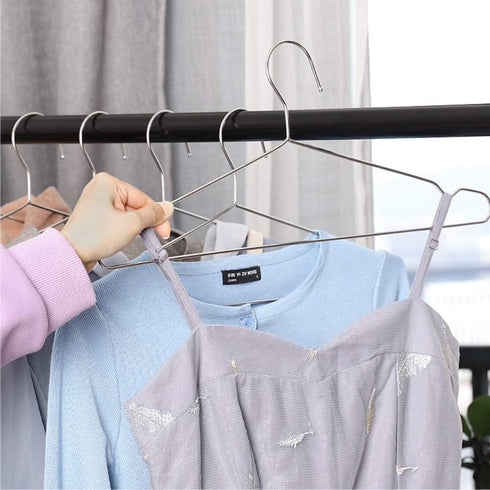 Seropy Coat Hangers, 10 Pack Heavy Duty Stainless Steel Hangers with Non Slip Grooves, 16.5 Inch Ultra Thin Metal