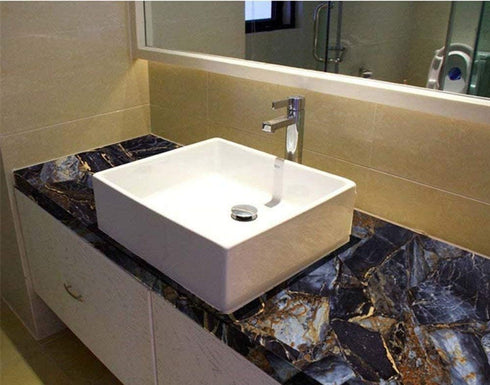 Blue Stone Adhesive Marble Paper, Gloss Vinyl Peel and Stick Countertops Covering Sticker Roll 15.8inch by 79inch