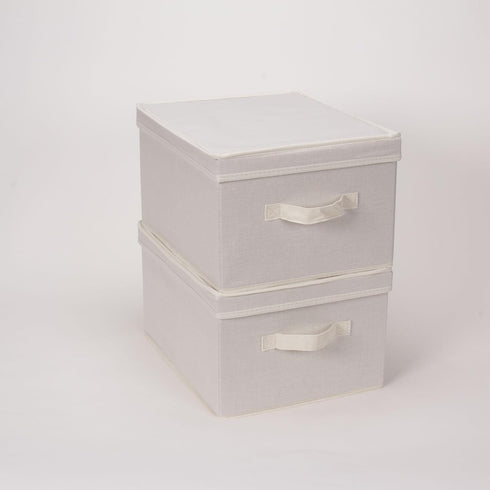 Household Essentials 113 Large Storage Box with Lid and Handle - Natural Beige Canvas