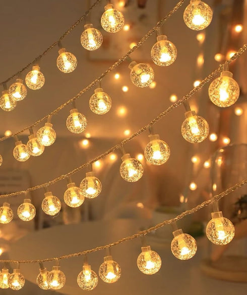 WFGGEH 10ft 20 Globe String Lights, LED USB Powered Globe Crystal Ball Fairy String Lights Warm White for Birthday