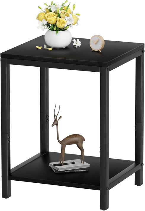 SAYGOER Black End Tables 13.3''D Small Side Table with Storage Wood Night