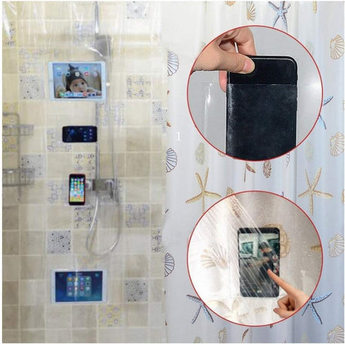 Fangkun iPad Mount Clear Shower Curtain Liner - 4 Touch-sensitive Pockets, Bathroom Storage Bag 32 x 72 inches