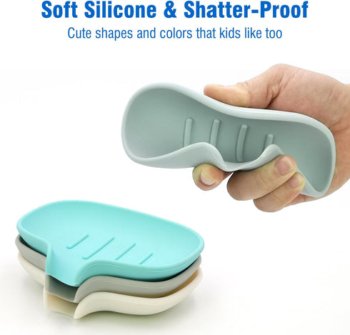 3 Pack Silicone Soap Dish with Drain, Easy to Clean Bar Soap Holder for Shower/Bathroom, Keep Soap Dry, Kitchen Saver