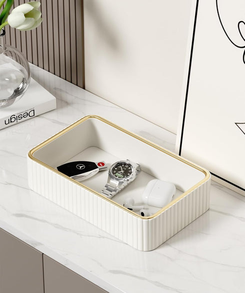 Desk Organizer Tray, PU Leather Nightstand Organizer Perfume Valet Tray for Men Women, Decorative Vanity Trays Trinket