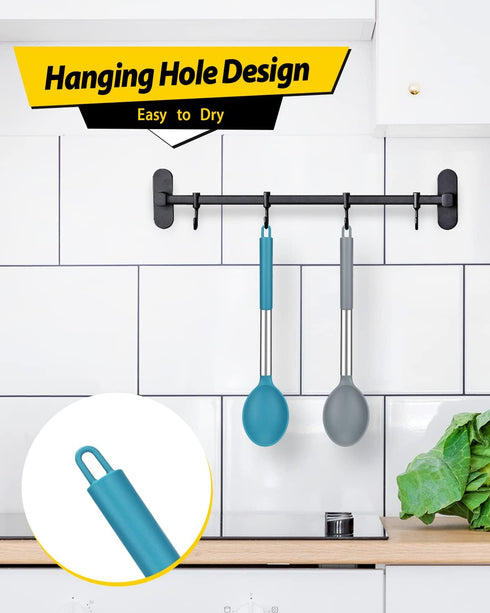 Pack of 2 Large Silicone Cooking Spoon - Non Stick Solid Basting Spoons, Heat-Resistant Kitchen Utensils for Mixing,