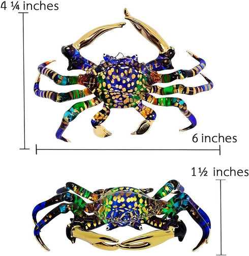 6" WitnyStore Blue Rainbow Crab Artistic Blown Glass Figurine Premium Hand-Blown Statue Tabletop Decoration Unique