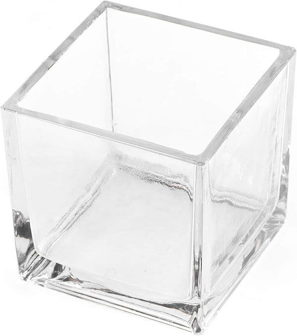 CYS EXCEL 4"x4"x4" Glass Cube Vase | Square Wedding Flower Centerpieces | Cubic Candle Holder