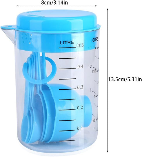 Plastic Measuring Cups with Measuring Spoons - 7Pcs Measuring Cups and Spoons Set for Kitchen