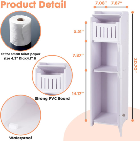 LuiceABC Toilet Paper Holder Stand, Over The Toilet Storage Cabinet for Bathroom, Slim Corner Shelf for Small Space