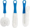 SHIDOW 3 Pieces Glassware Cleaning Brush Kit, Flexible Bottle Scourer for Wine Decanters, Goblets, Glasses (Blue Handle)