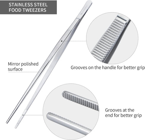 12 Inch Kitchen Tweezers, MSY BIGSUNNY Stainless Steel Food Tweezers, Multi-function Precision Cooking Tongs